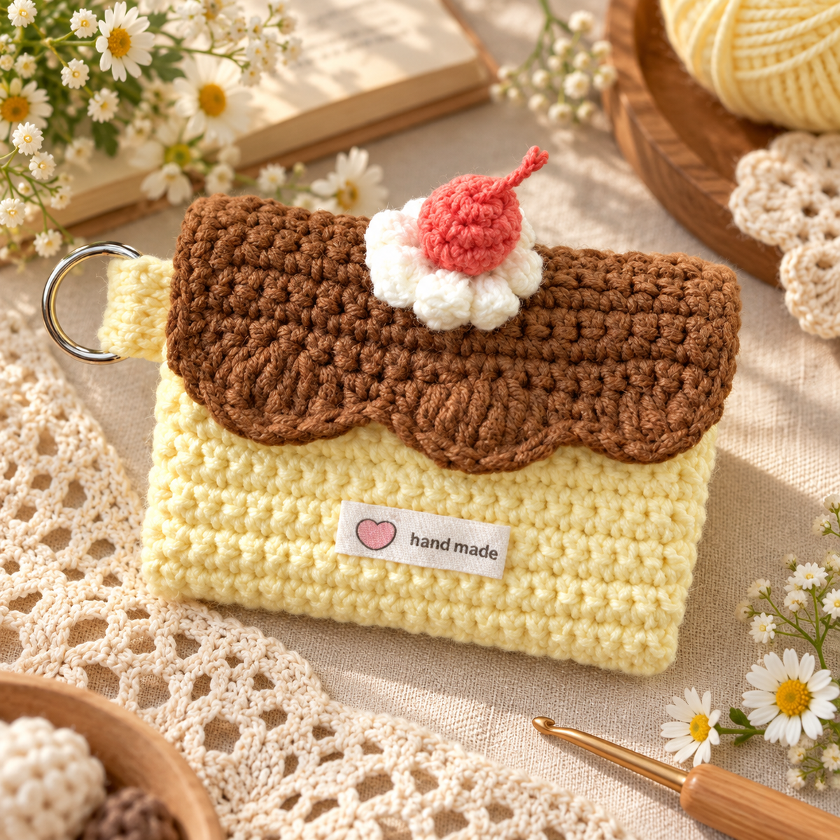 Livqento® Handmade Crochet Cherry Coin Purse – Cute Mini Wallet with Key Ring