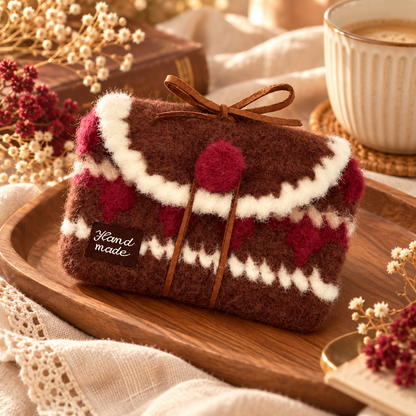 Livqento® Handmade Crochet Bow Coin Purse – Cute Brown Mini Wallet Pouch