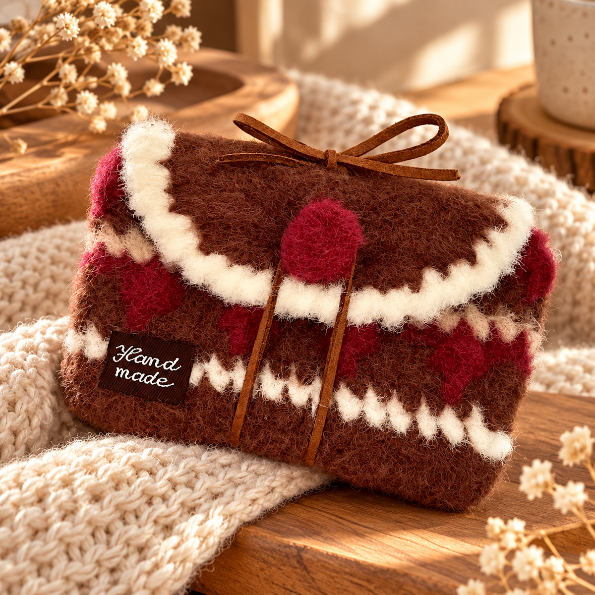 Livqento® Handmade Crochet Bow Coin Purse – Cute Brown Mini Wallet Pouch