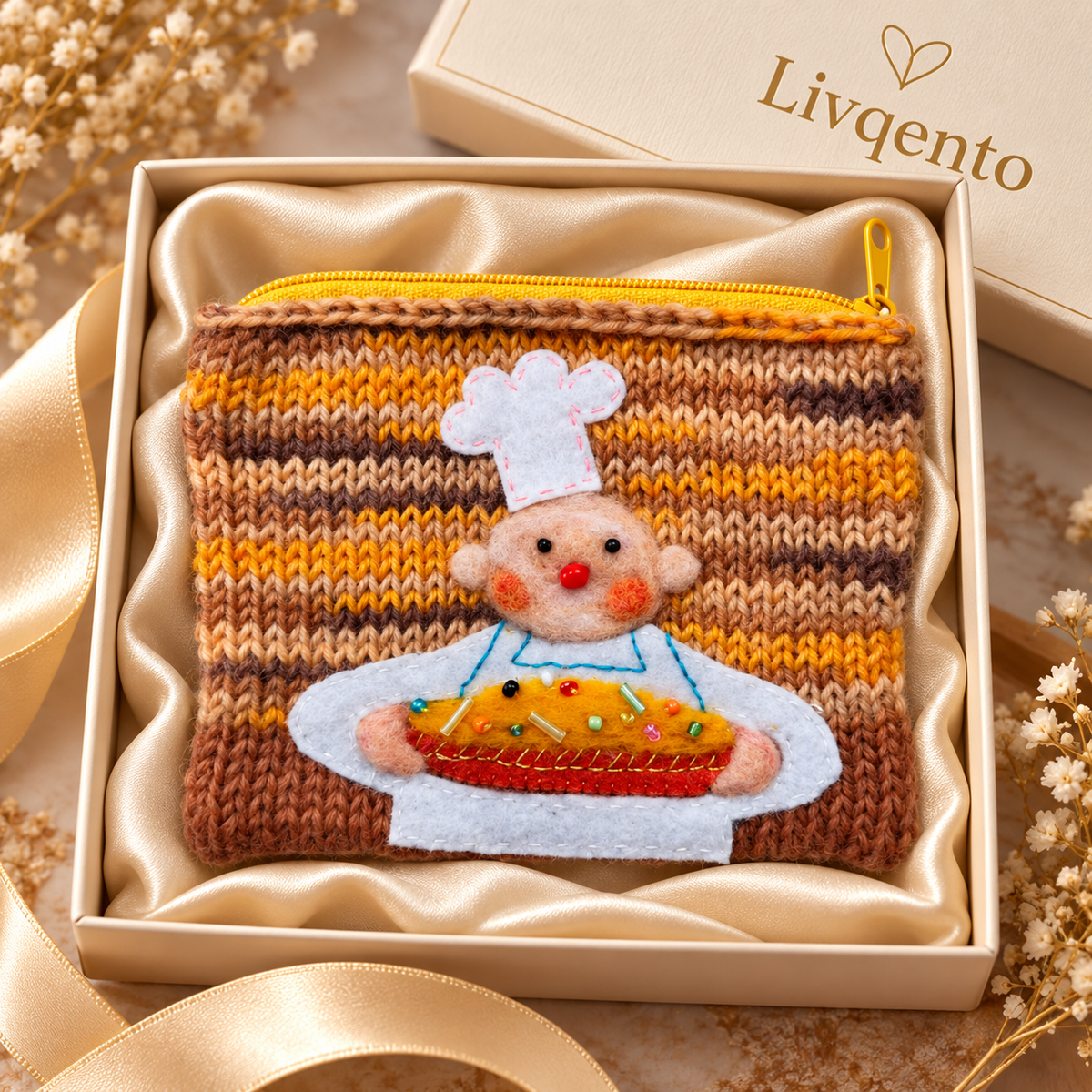 Livqento® Handmade Crochet Chef Coin Purse – Cute Knitted Zipper Wallet Pouch
