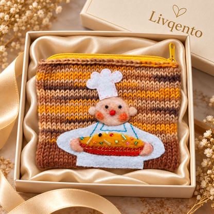 Livqento® Handmade Crochet Chef Coin Purse – Cute Knitted Zipper Wallet Pouch