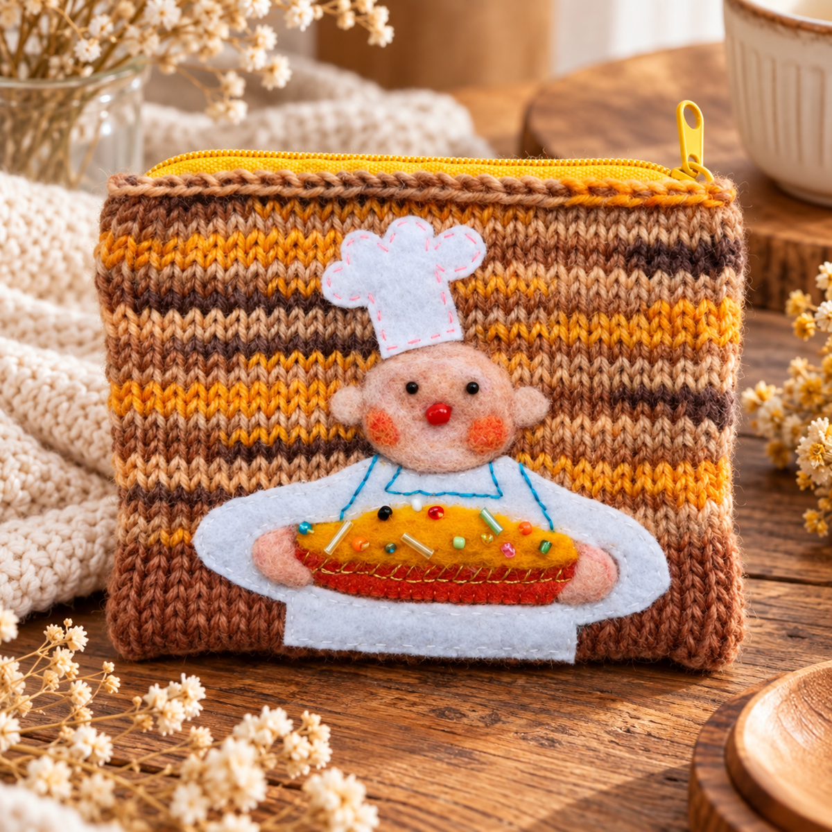 Livqento® Handmade Crochet Chef Coin Purse – Cute Knitted Zipper Wallet Pouch
