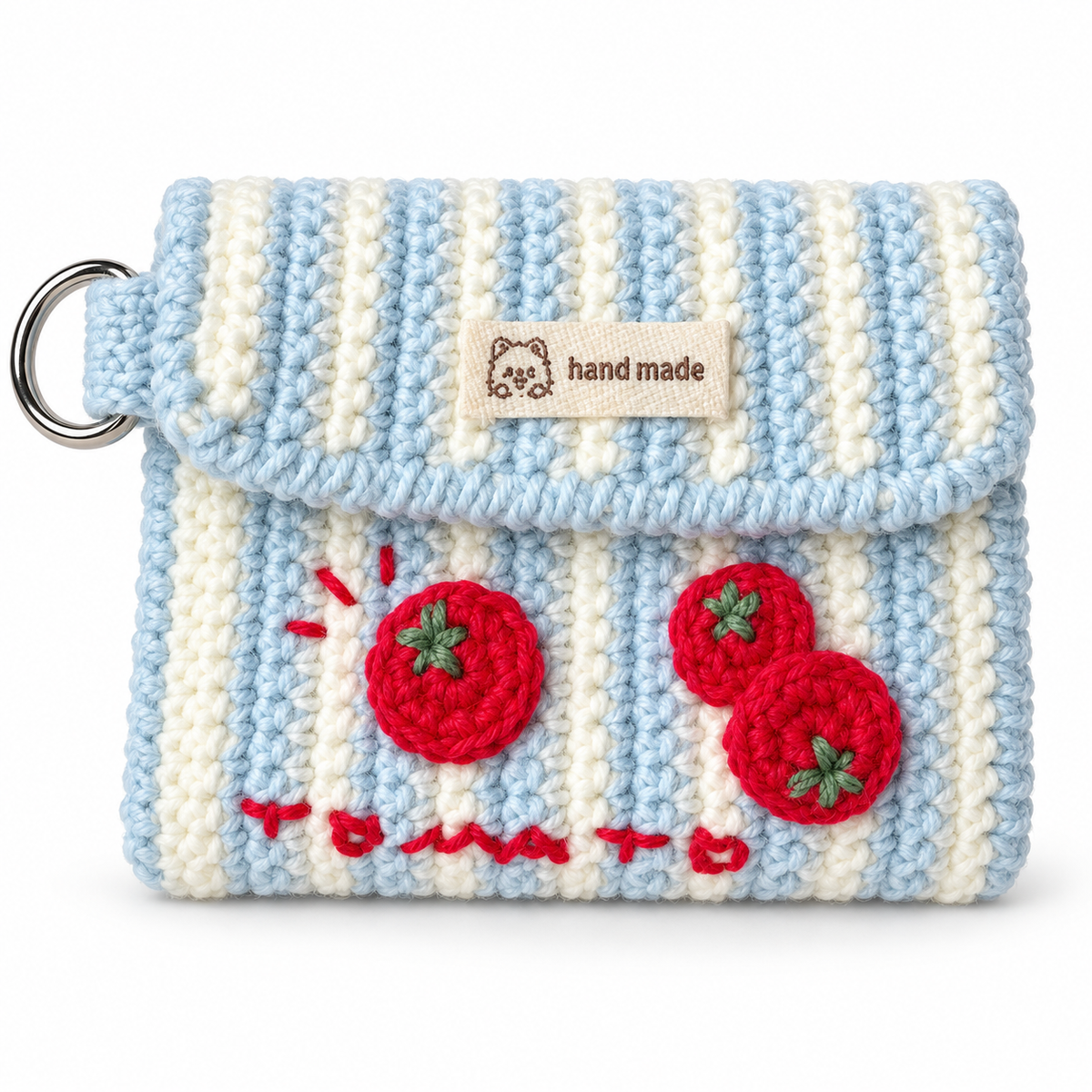 Livqento® Handmade Crochet Tomato Coin Purse – Striped Mini Wallet with Key Ring