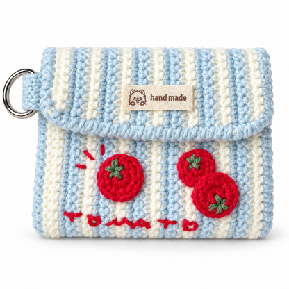Livqento® Handmade Crochet Tomato Coin Purse – Striped Mini Wallet with Key Ring