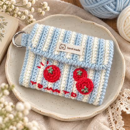 Livqento® Handmade Crochet Tomato Coin Purse – Striped Mini Wallet with Key Ring