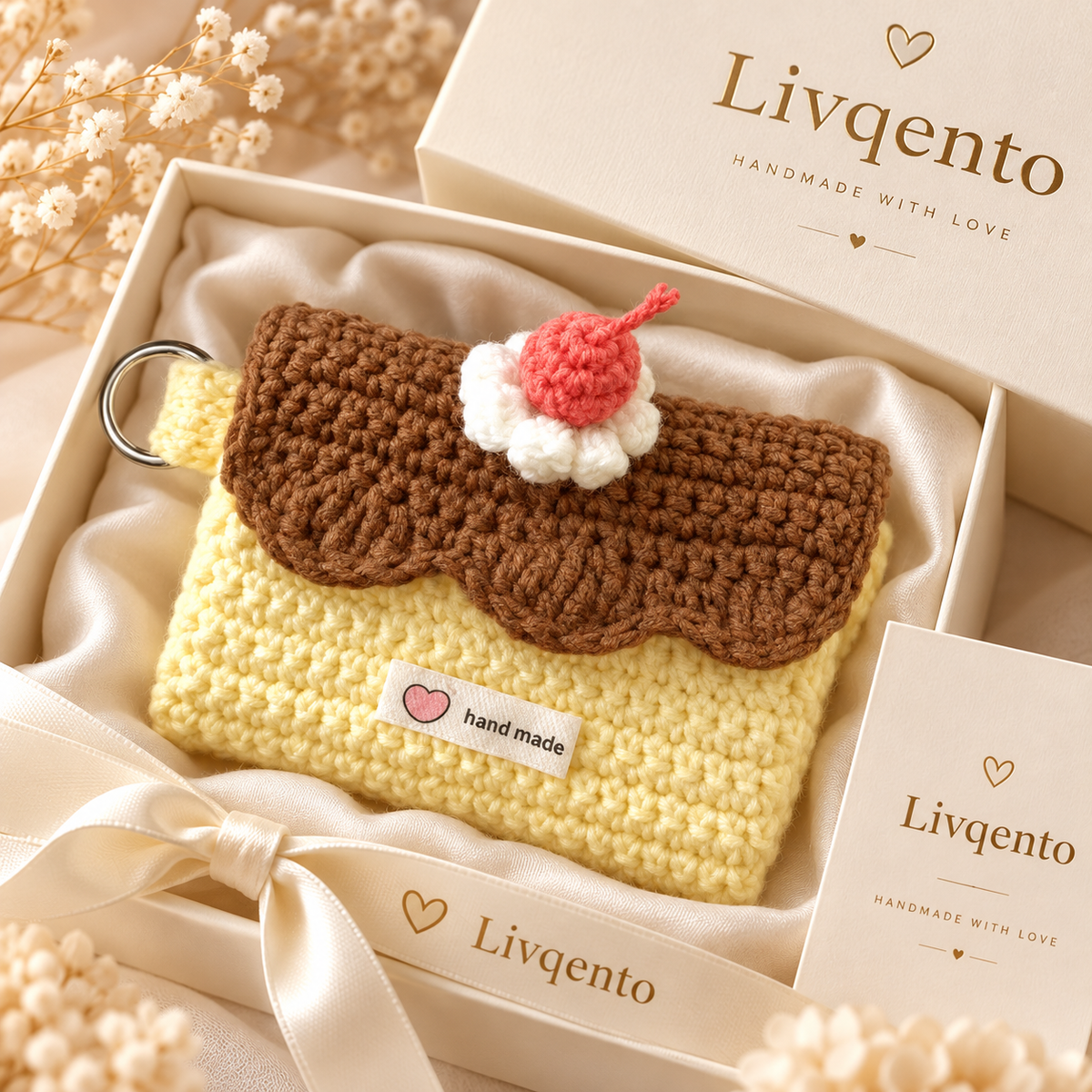 Livqento® Handmade Crochet Cherry Coin Purse – Cute Mini Wallet with Key Ring