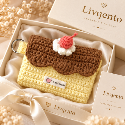 Livqento® Handmade Crochet Cherry Coin Purse – Cute Mini Wallet with Key Ring