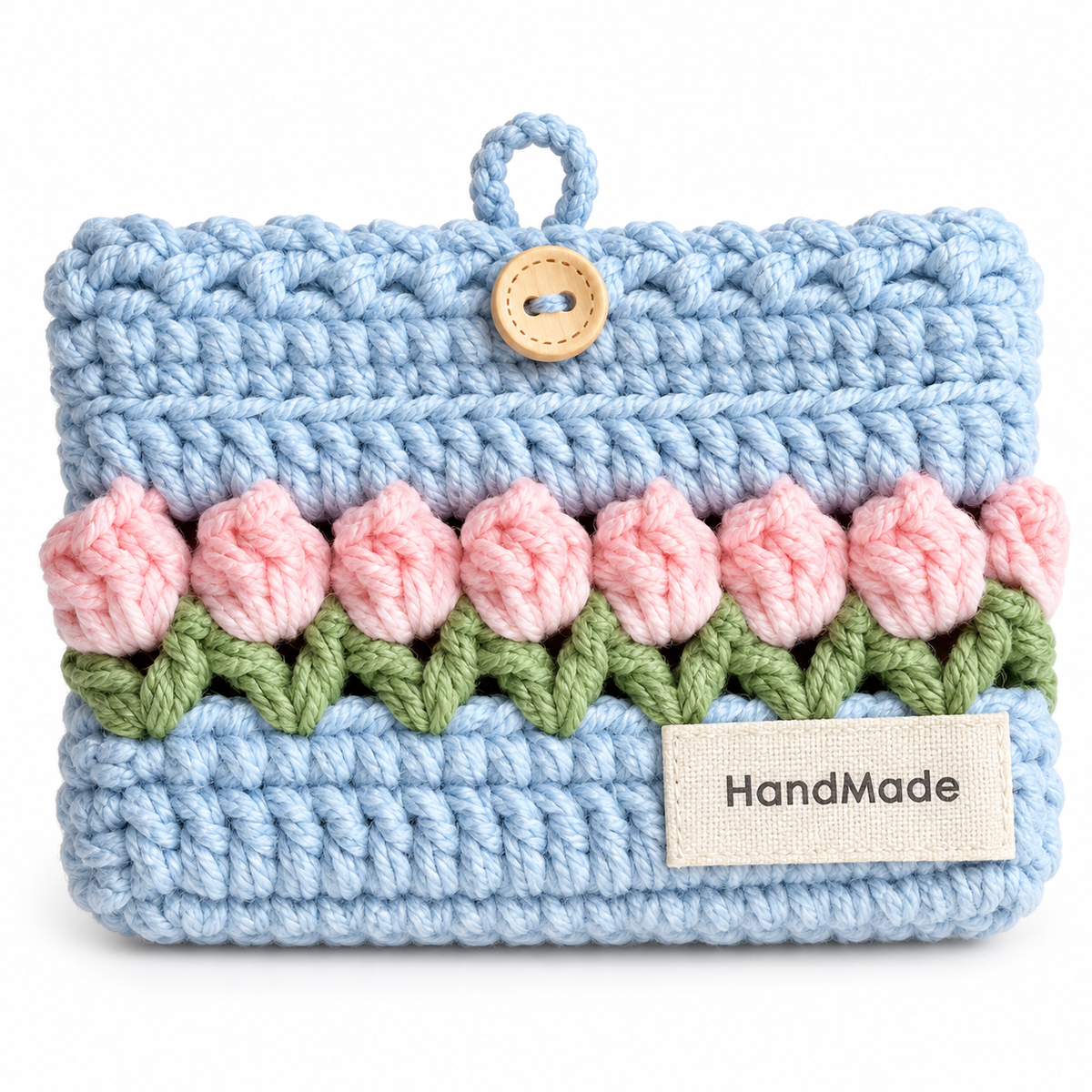 Livqento® Handmade Crochet Tulip Coin Purse – Cute Floral Mini Wallet with Button Closure