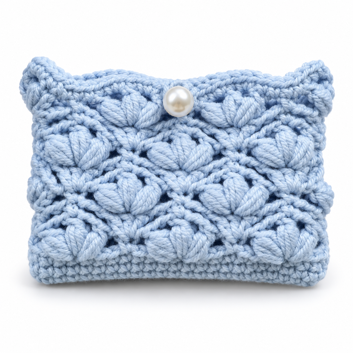 Livqento® Handmade Crochet Pearl Coin Purse – Blue Floral Mini Wallet