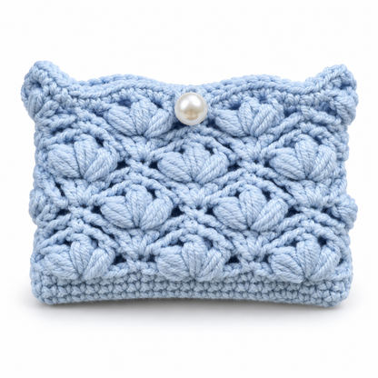 Livqento® Handmade Crochet Pearl Coin Purse – Blue Floral Mini Wallet