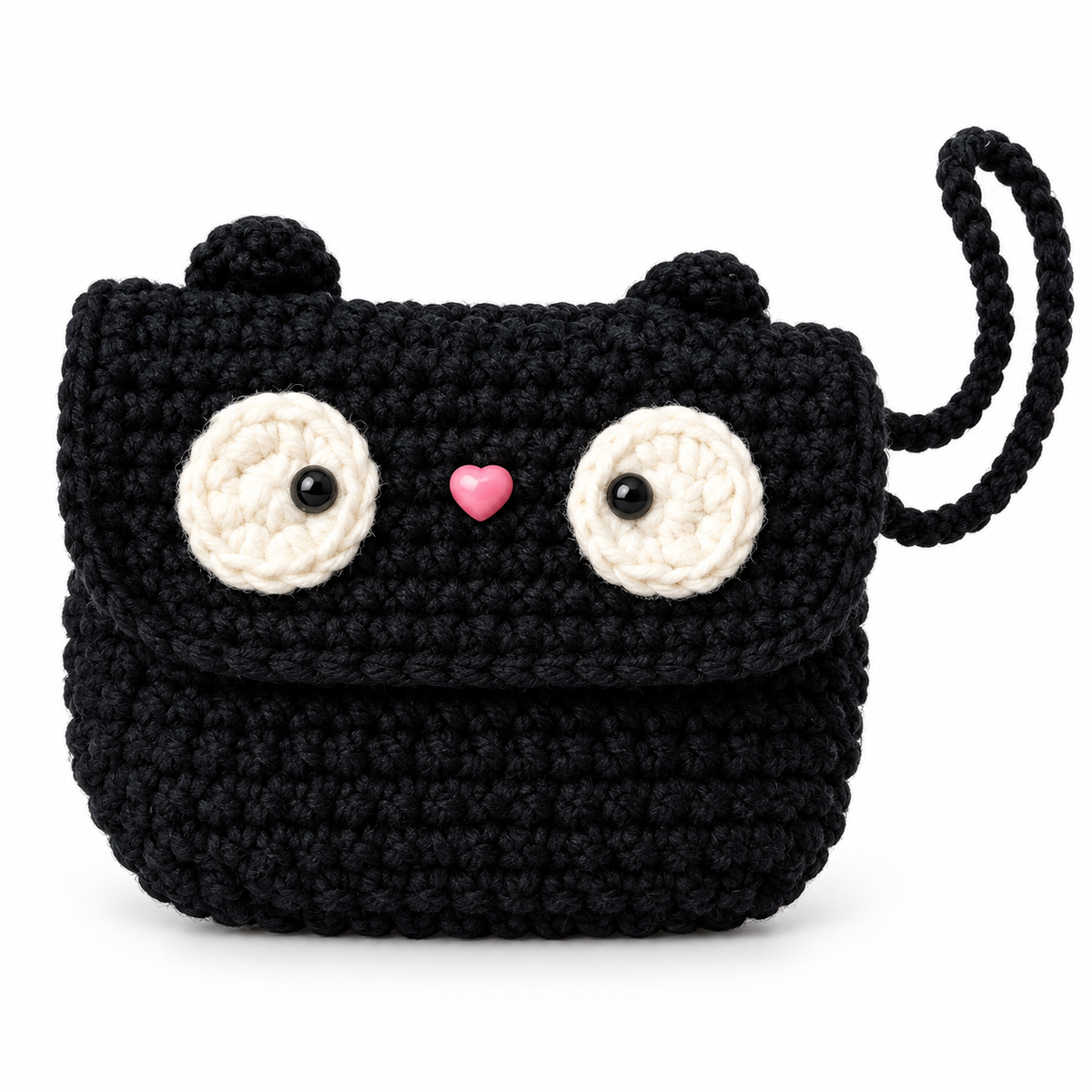 Livqento® Handmade Crochet Animal Coin Purse – Cute Black Mini Wallet with Wrist Strap