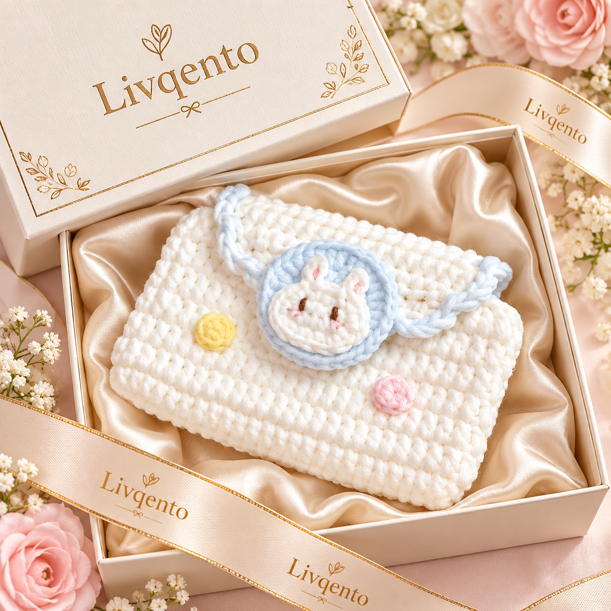 Livqento® Handmade Crochet Bunny Coin Purse – Cute Mini Wallet with Braided Strap