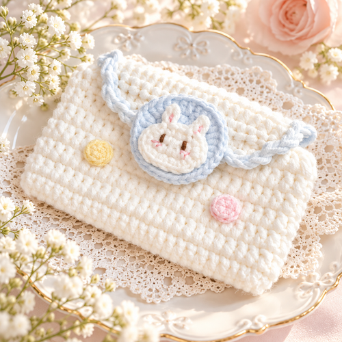 Livqento® Handmade Crochet Bunny Coin Purse – Cute Mini Wallet with Braided Strap