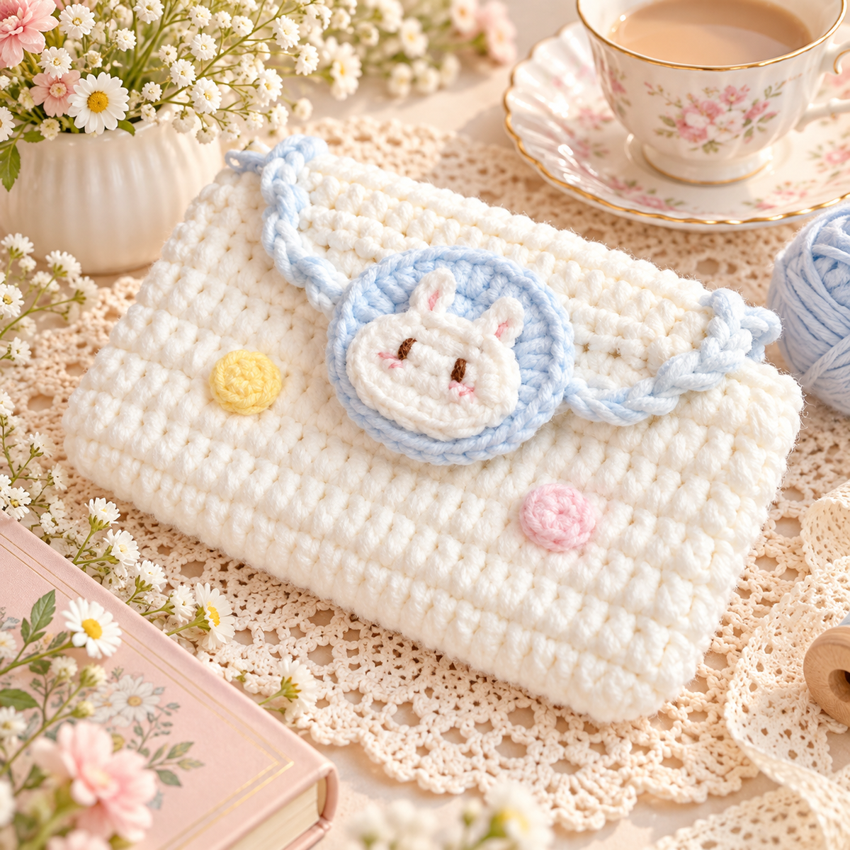 Livqento® Handmade Crochet Bunny Coin Purse – Cute Mini Wallet with Braided Strap