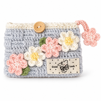 Livqento® Handmade Crochet Floral Coin Purse – Cute Knitted Mini Wallet with Button Closure