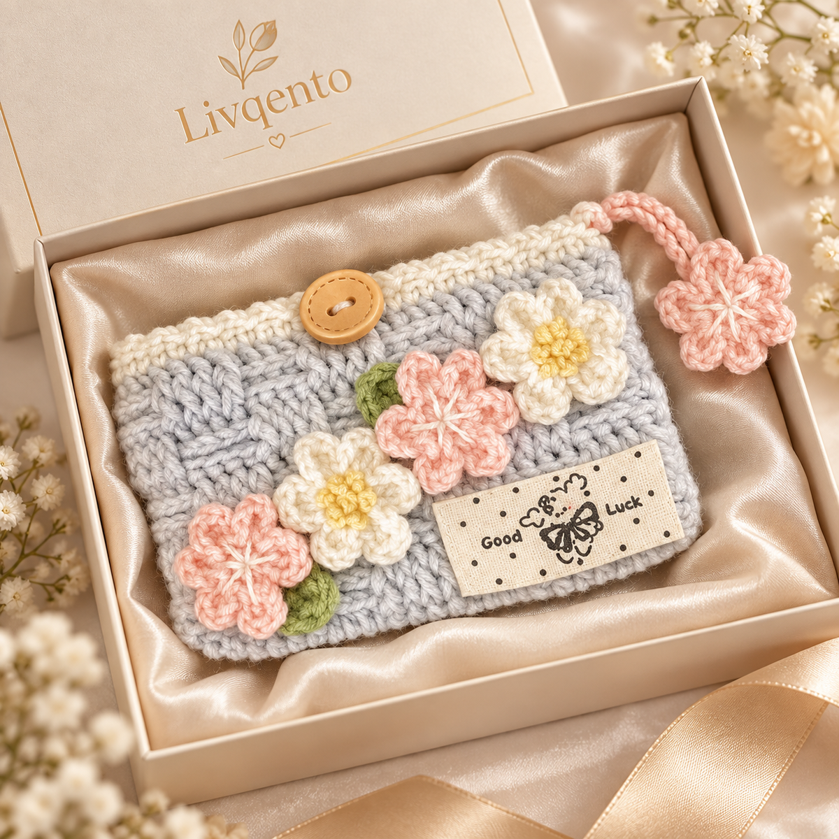 Livqento® Handmade Crochet Floral Coin Purse – Cute Knitted Mini Wallet with Button Closure