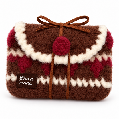 Livqento® Handmade Crochet Bow Coin Purse – Cute Brown Mini Wallet Pouch