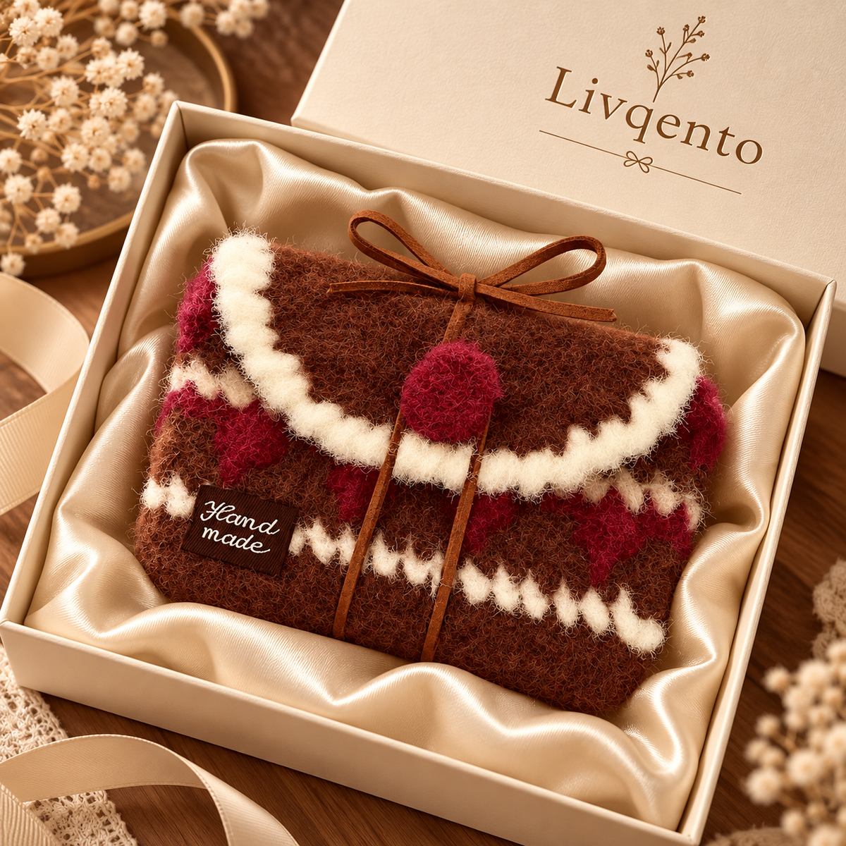 Livqento® Handmade Crochet Bow Coin Purse – Cute Brown Mini Wallet Pouch