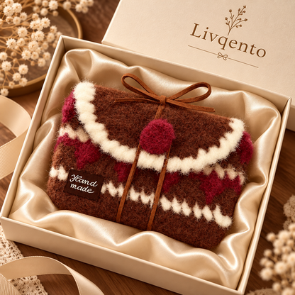 Livqento® Handmade Crochet Bow Coin Purse – Cute Brown Mini Wallet Pouch